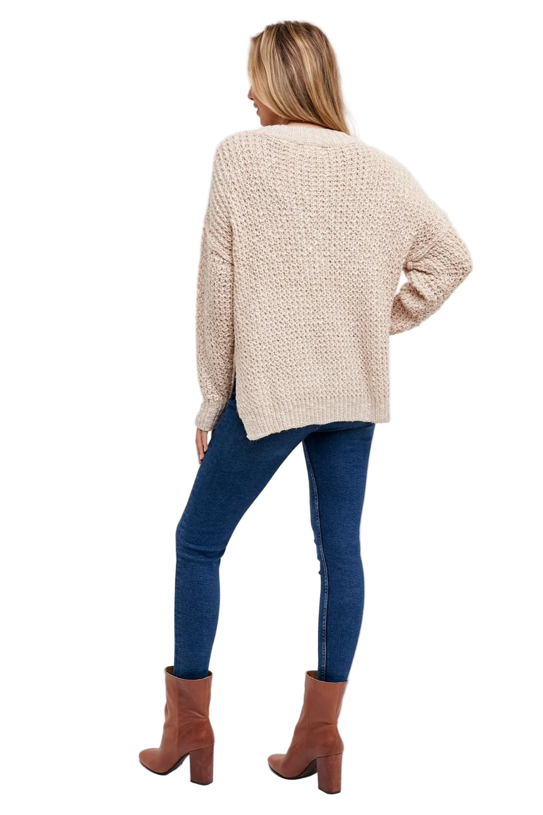 Bluivy Women's Thermal Henley Sweater Beige