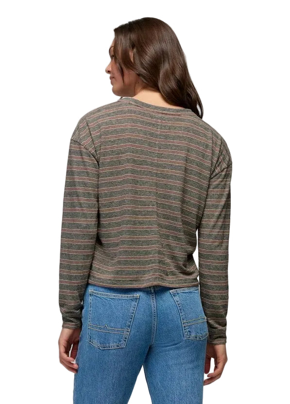 Prana Women's Cozy Up Ls Crew Cacao Stripe