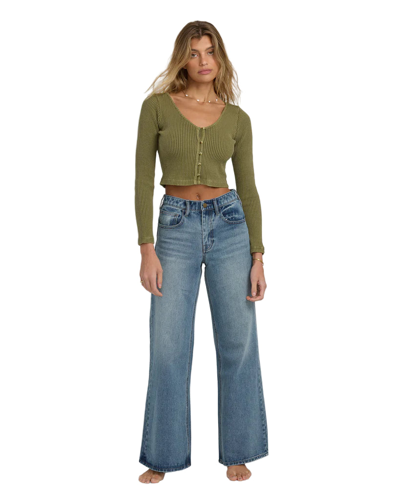 Billabong Women's Free Fall Flare Denim Pant Atlantic Deep