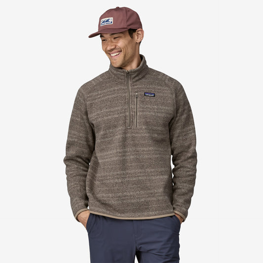 Patagonia Men's Better Sweater 1/4 Zip Vinyl Stripe Seabird Grey