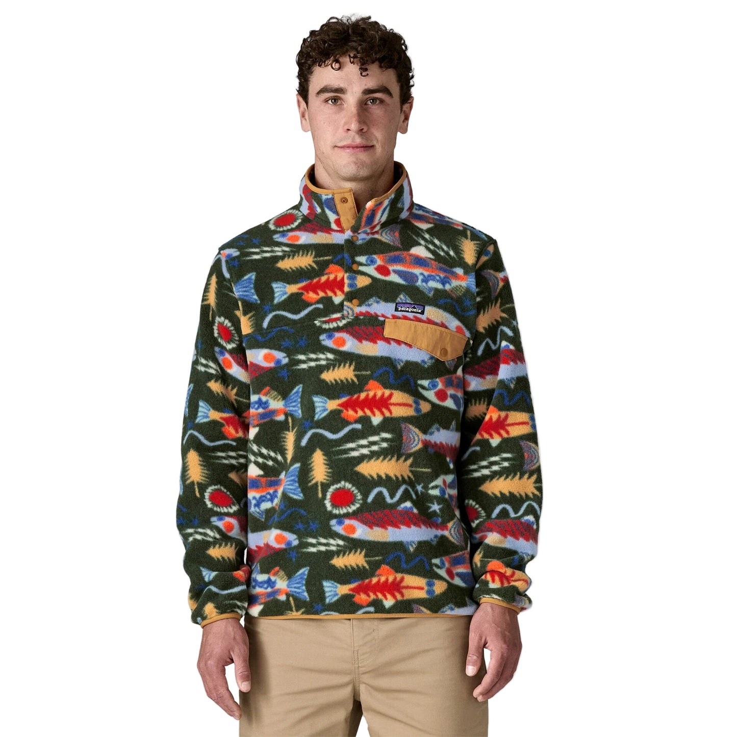 Patagonia Men's LW Synch Snap-T P/O Salmon Energy: Old Growth Green