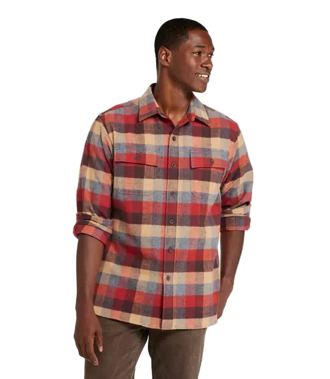 L.L. Bean Men's Chamois Shirt Plaid Regular Apple Cinnamon