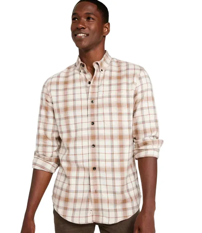 L.L. Bean Men's Scotch Plaid Flannel Shirt Button Down Slightly Fitted Regular Bean Of Freeport Natural