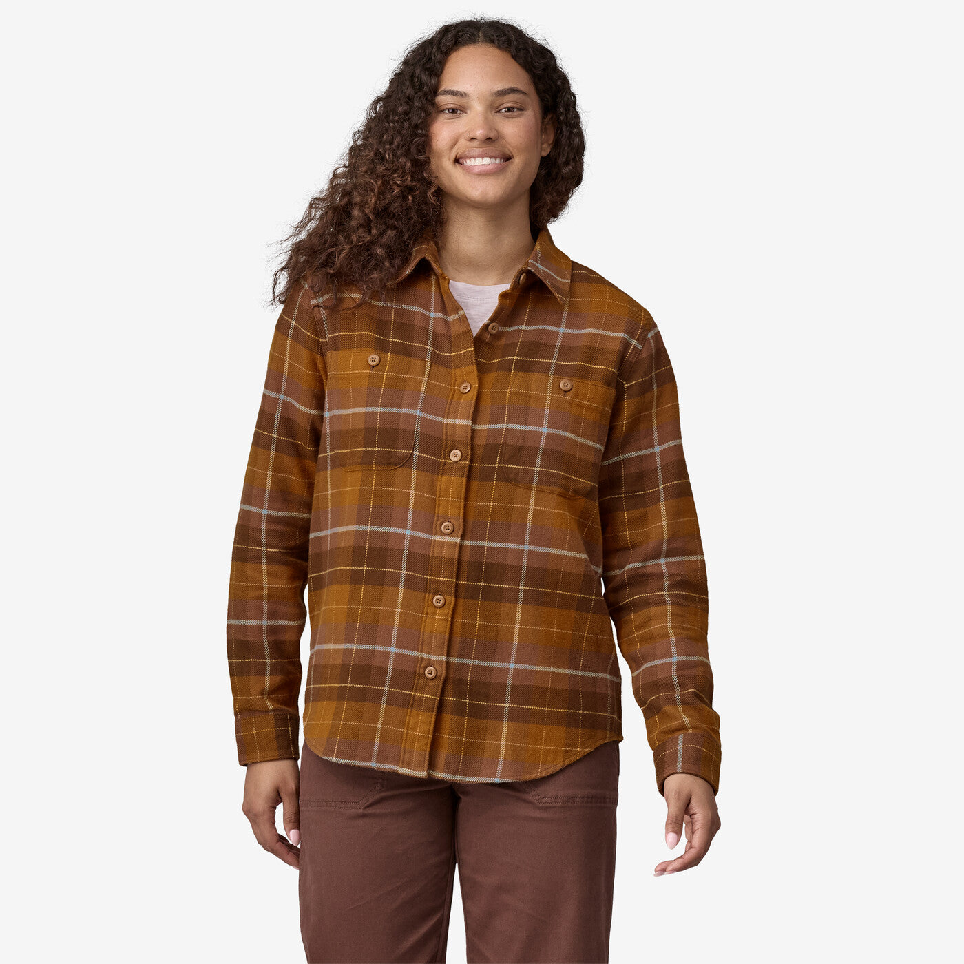 Patagonia Women's Fjord Flannel Shirt Happy Camper: Shelter Brown