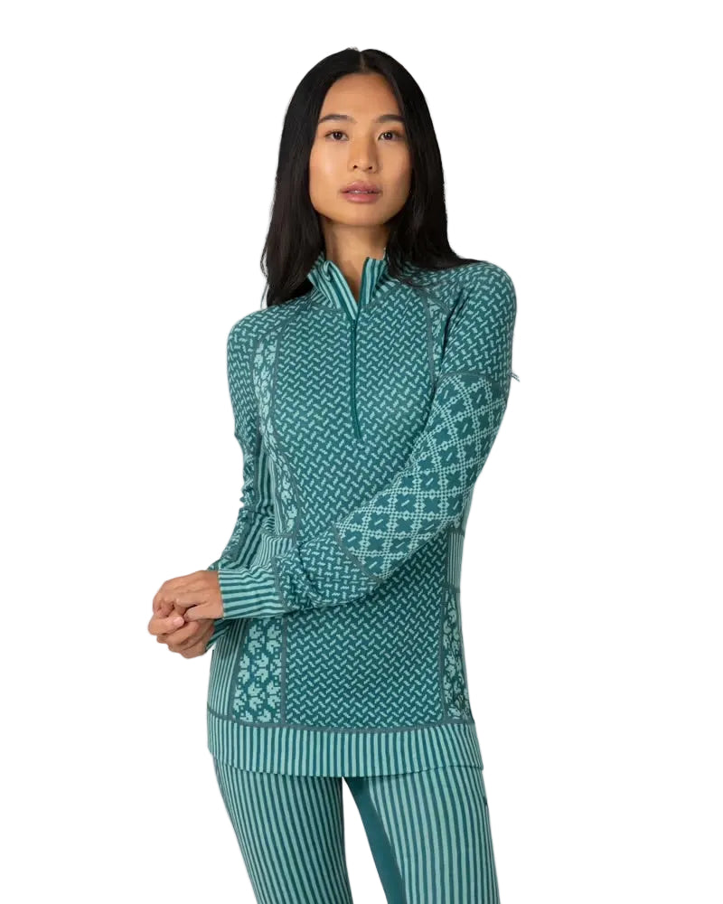 Kari Traa Smekker Half Zip Base Layer - 100% Merino Wool Peacock