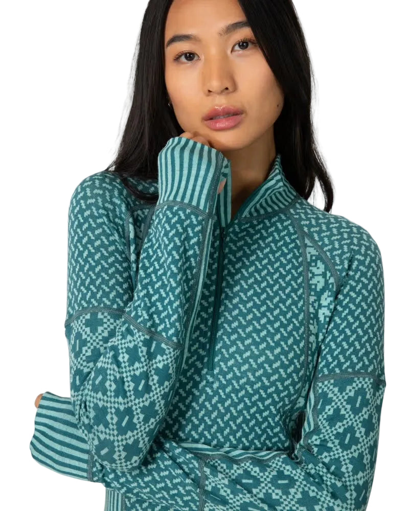Kari Traa Smekker Half Zip Base Layer - 100% Merino Wool Peacock
