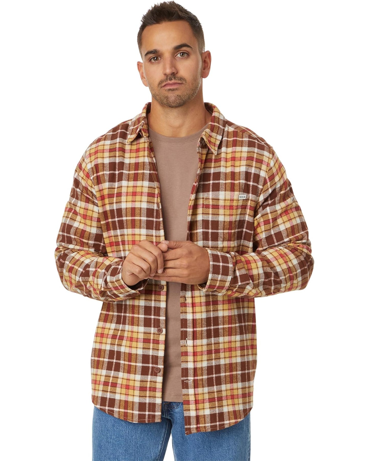 Hurley Men's Portland Organic Flannel LS Hickory Brown