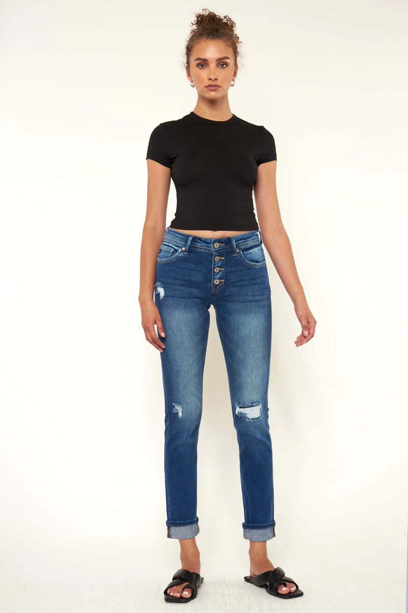 Kancan Women's Eternity Mid Rise Slim Straight Leg Jeans