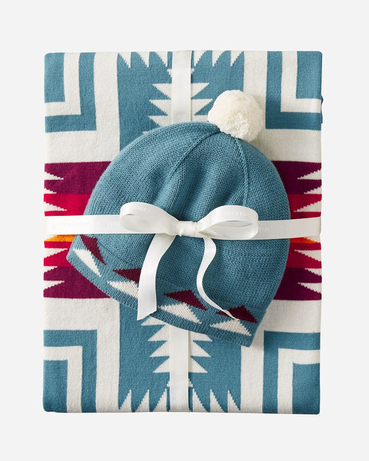 Pendleton oc knit baby blanket w/ beanie harding teal