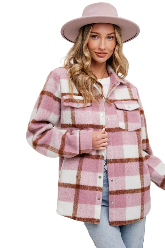 Bluivy Women's Plaid Brushed Shacket Mauve - Brekken's