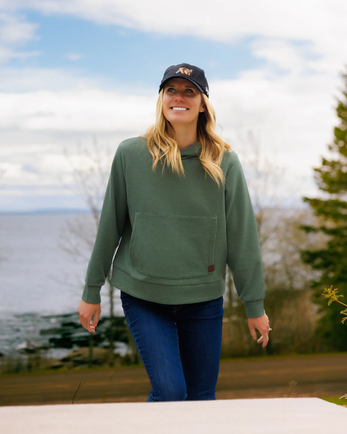 Waggle Women's Lakeside Waffle Knit Hoodie Moss