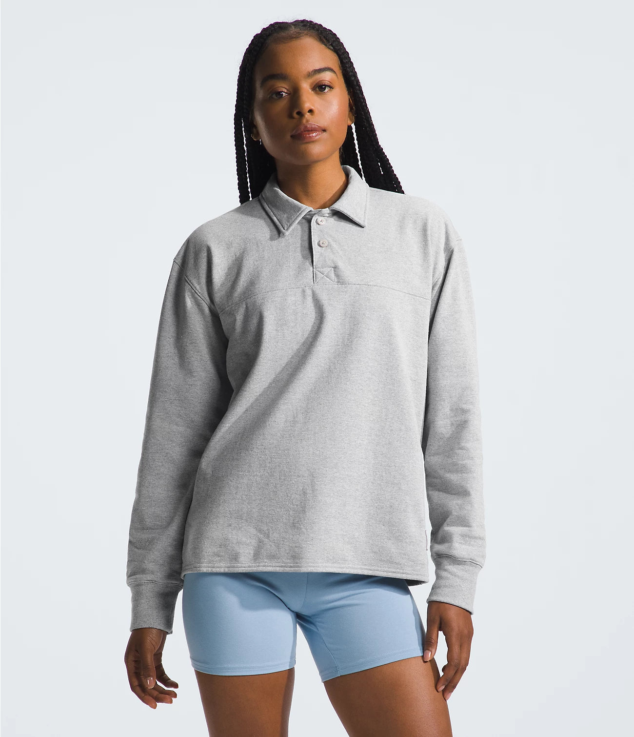 The North Face Women's L/S Heritage Patch Rugby Shirt Light Grey Heather/Heritage Patch