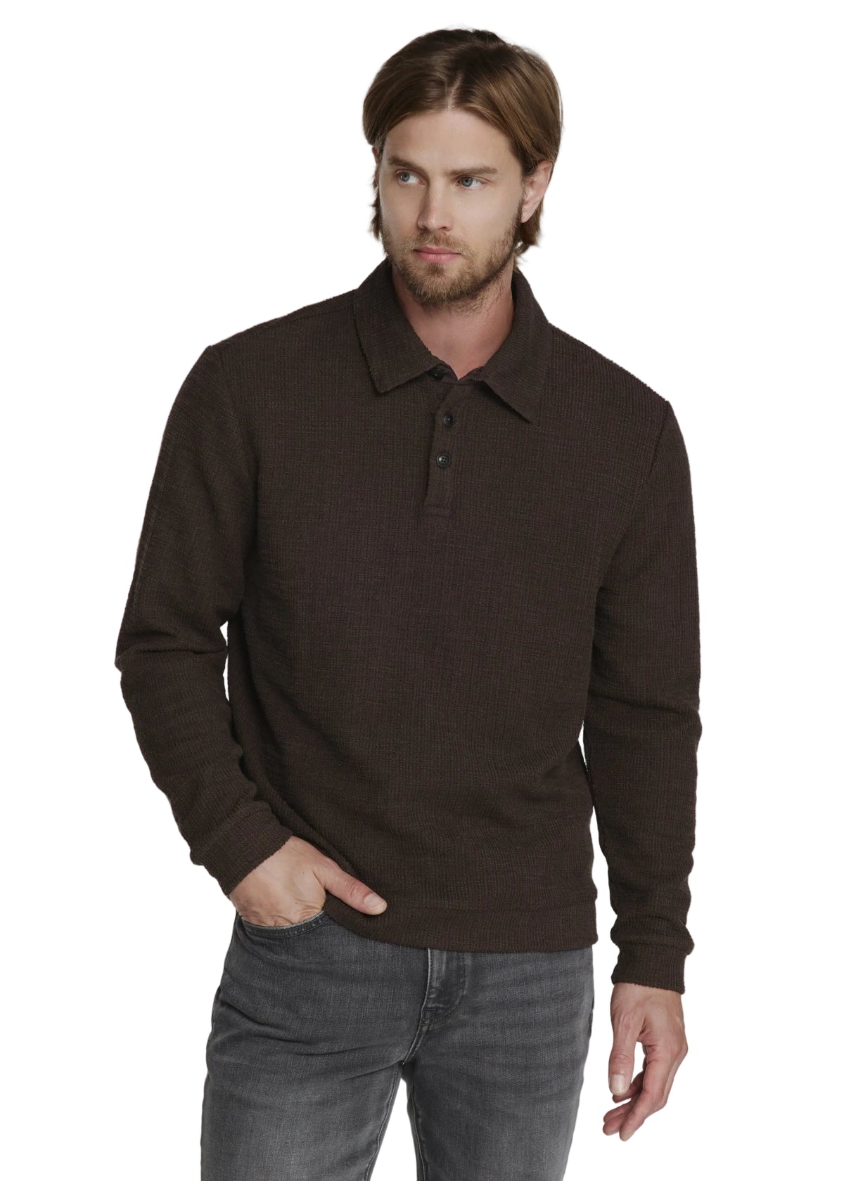 7 Diamonds Men's Monterey Textured LS Polo Bark