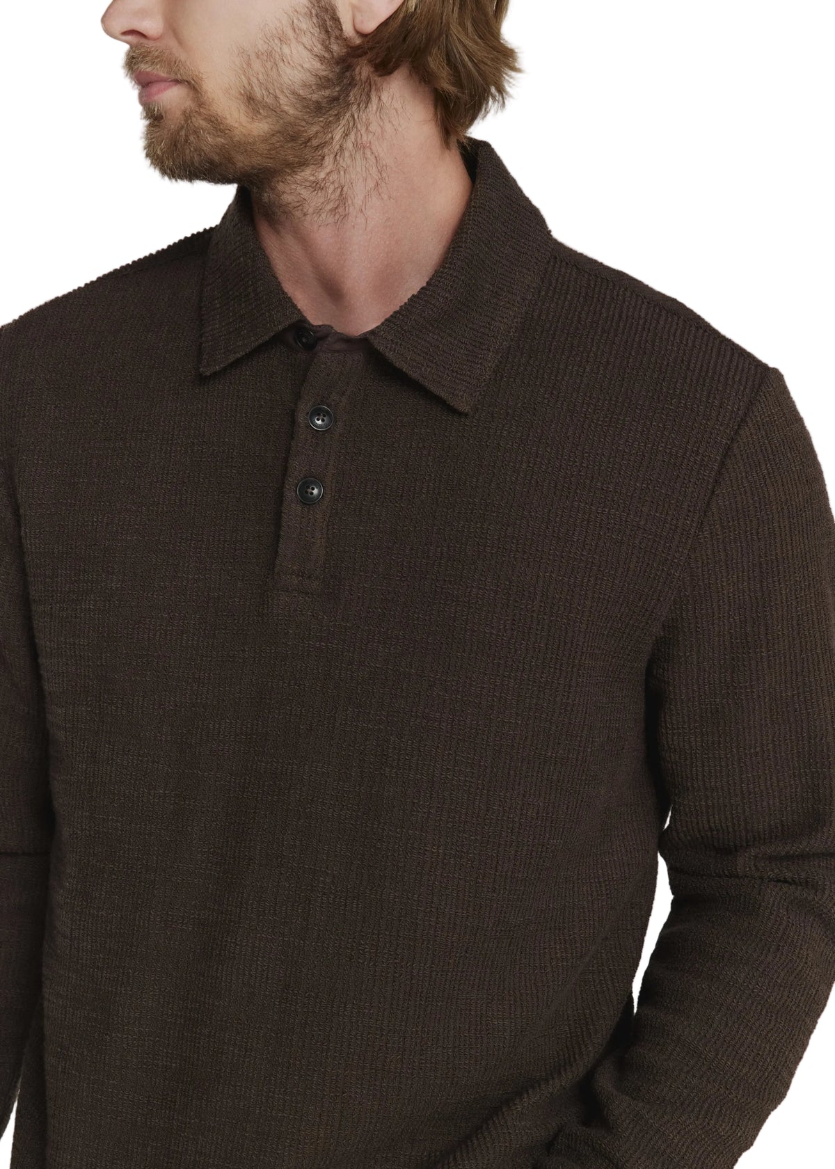 7 Diamonds Men's Monterey Textured LS Polo Bark