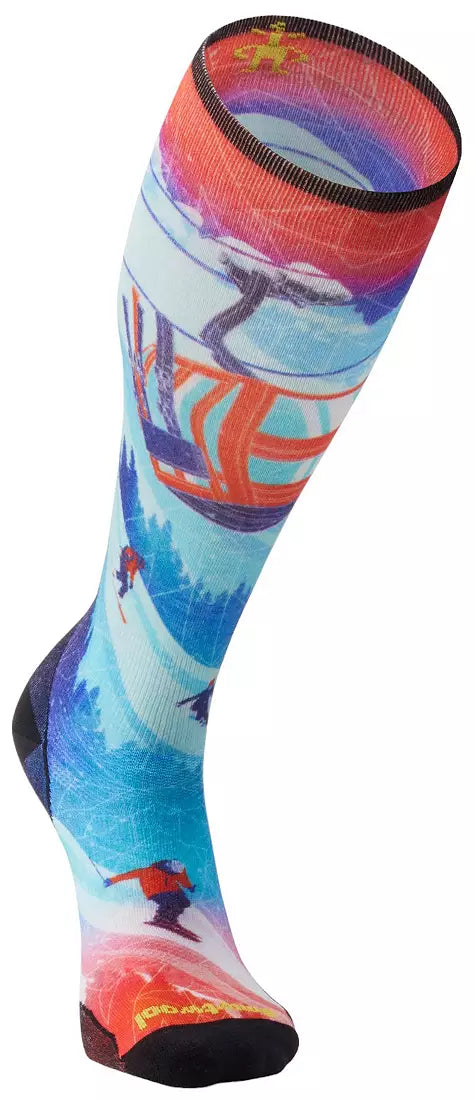 Smartwool Women's Ski Zero Cushion Ski Day Print OTC Socks Laguna Blue