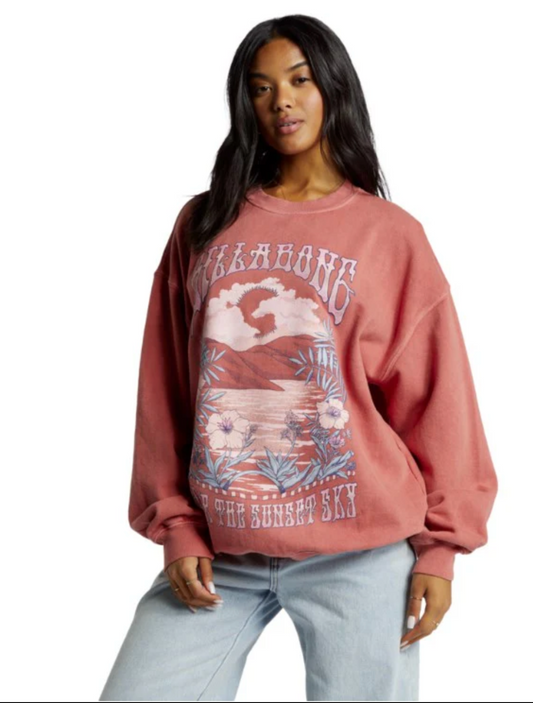 Billabong Women's Ride In Crewneck Sweatshirt Red Clay