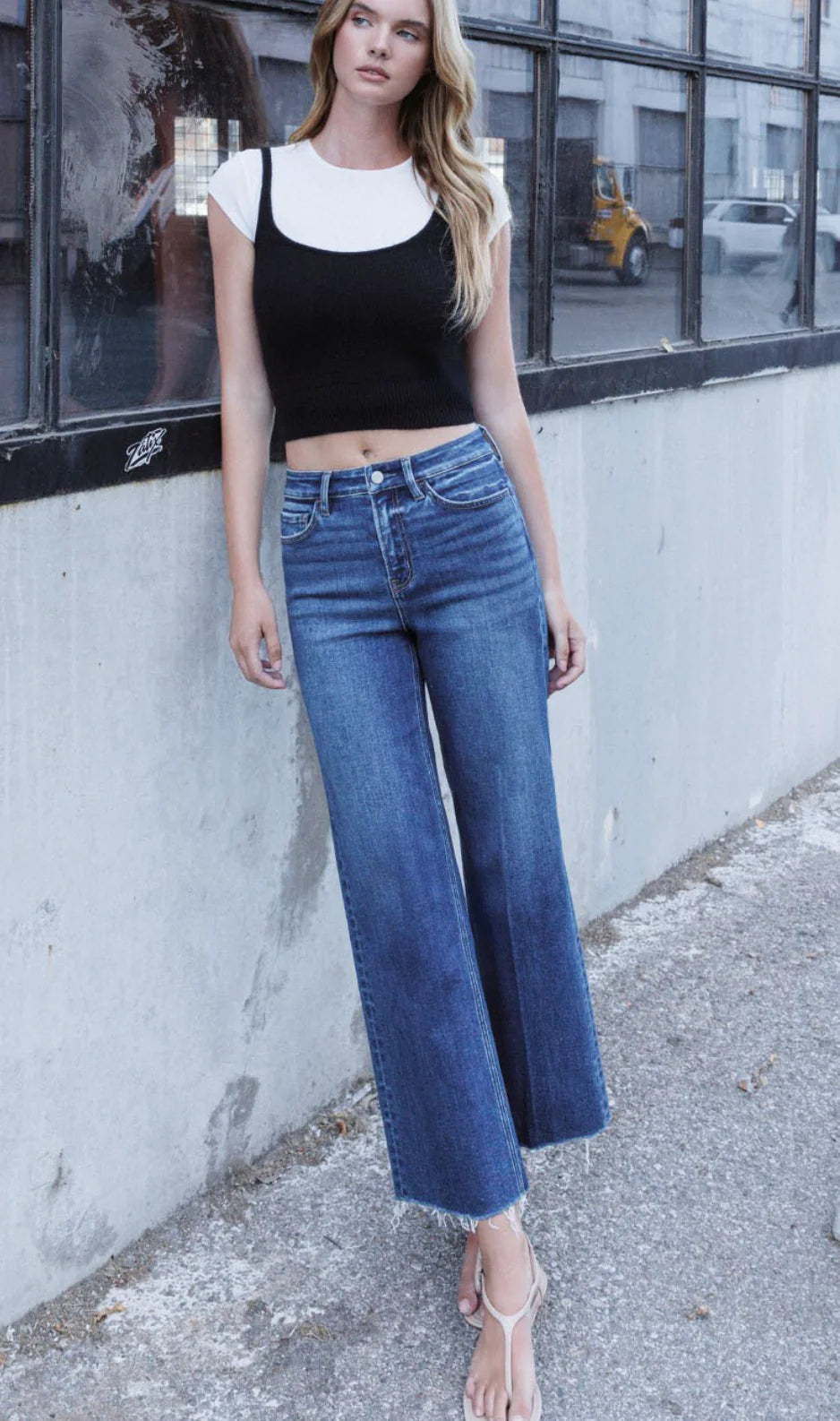 Flying Monkey Women's High Rise Trouser Press Wide Leg Jeans Rational