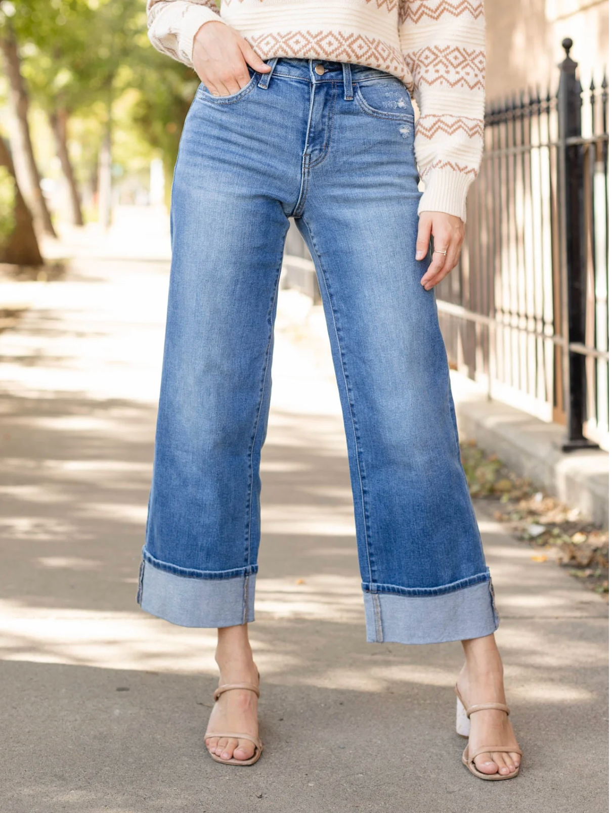 Flying Monkey Women's High Rise Cuffed Wide Leg Jeans Moorland