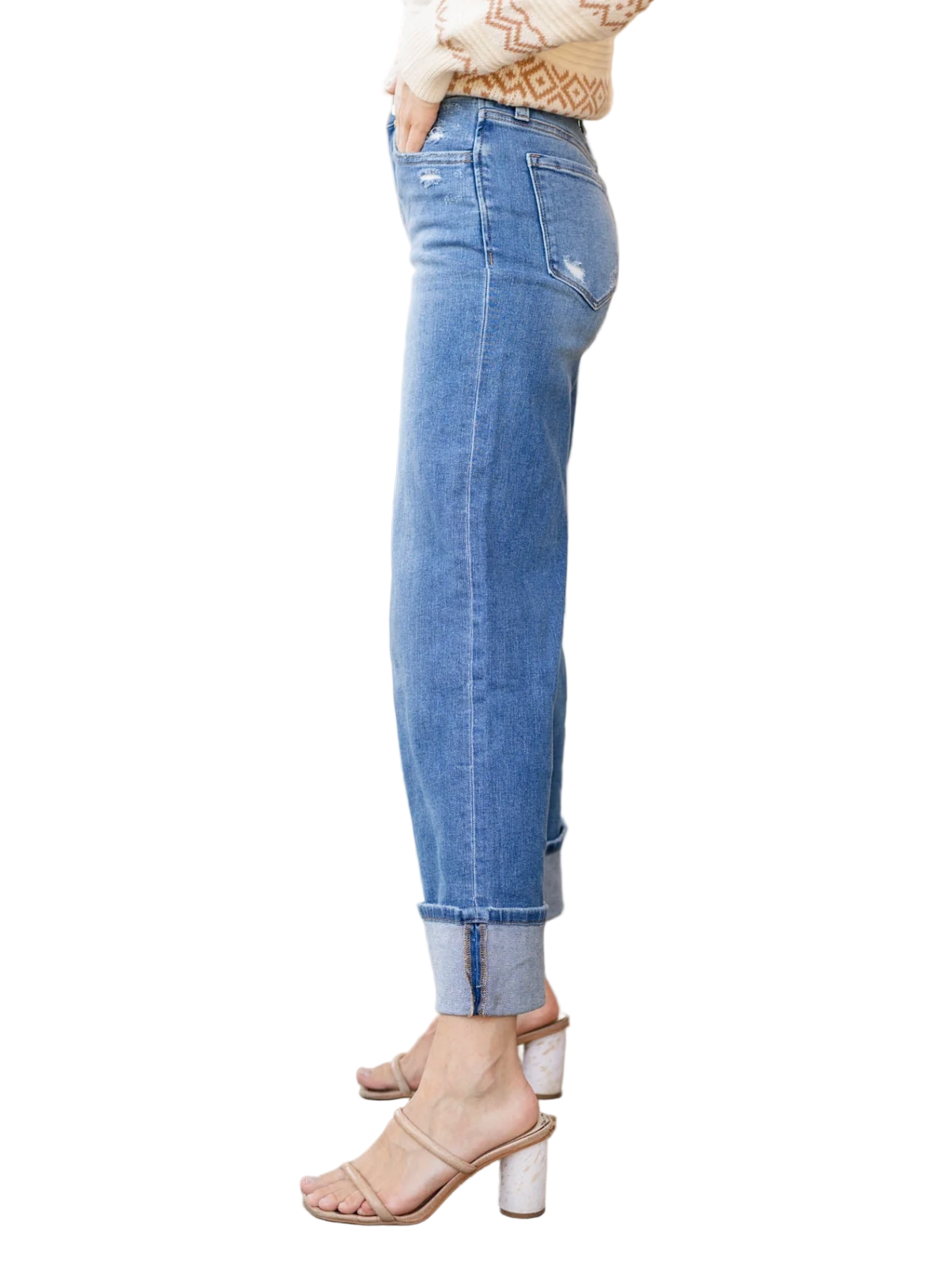 Flying Monkey Women's High Rise Cuffed Wide Leg Jeans Moorland