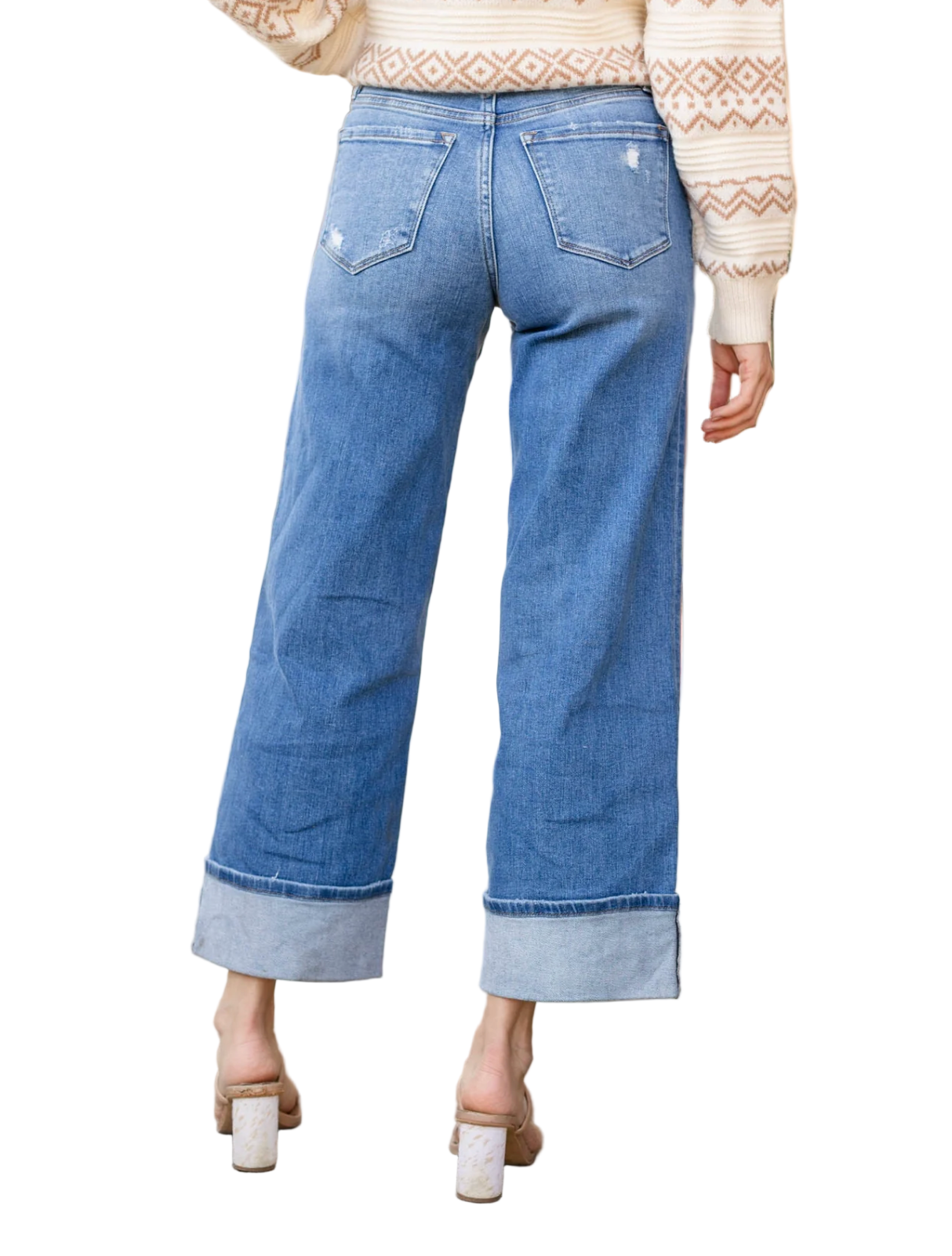 Flying Monkey Women's High Rise Cuffed Wide Leg Jeans Moorland