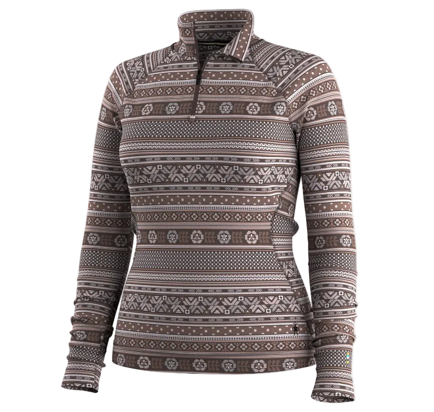 Smartwool Women'S Classic Thermal Merino Base Layer 1/4 Zip Mocha Fair Isle Fun