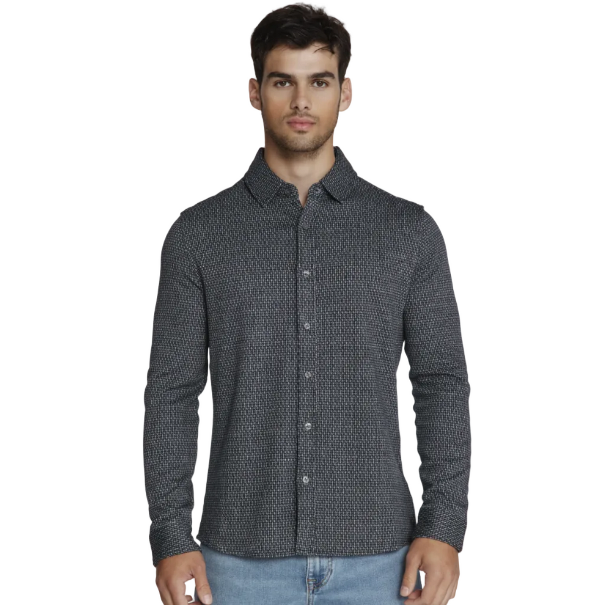 7 Diamonds Men's Generation Houndstooth Knit Shirt Black Navy