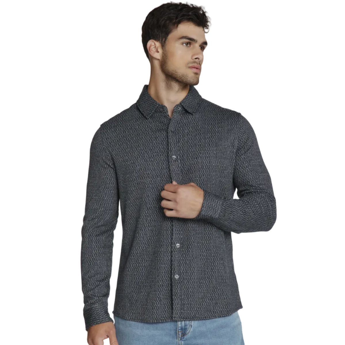 7 Diamonds Men's Generation Houndstooth Knit Shirt Black Navy