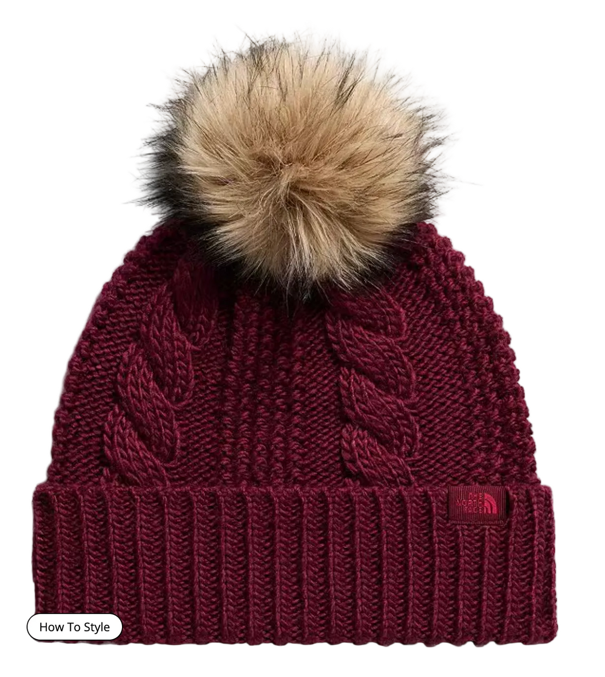 The North Face Women'S Oh Mega Fur Pom Lined Beanie Burgundy Crush