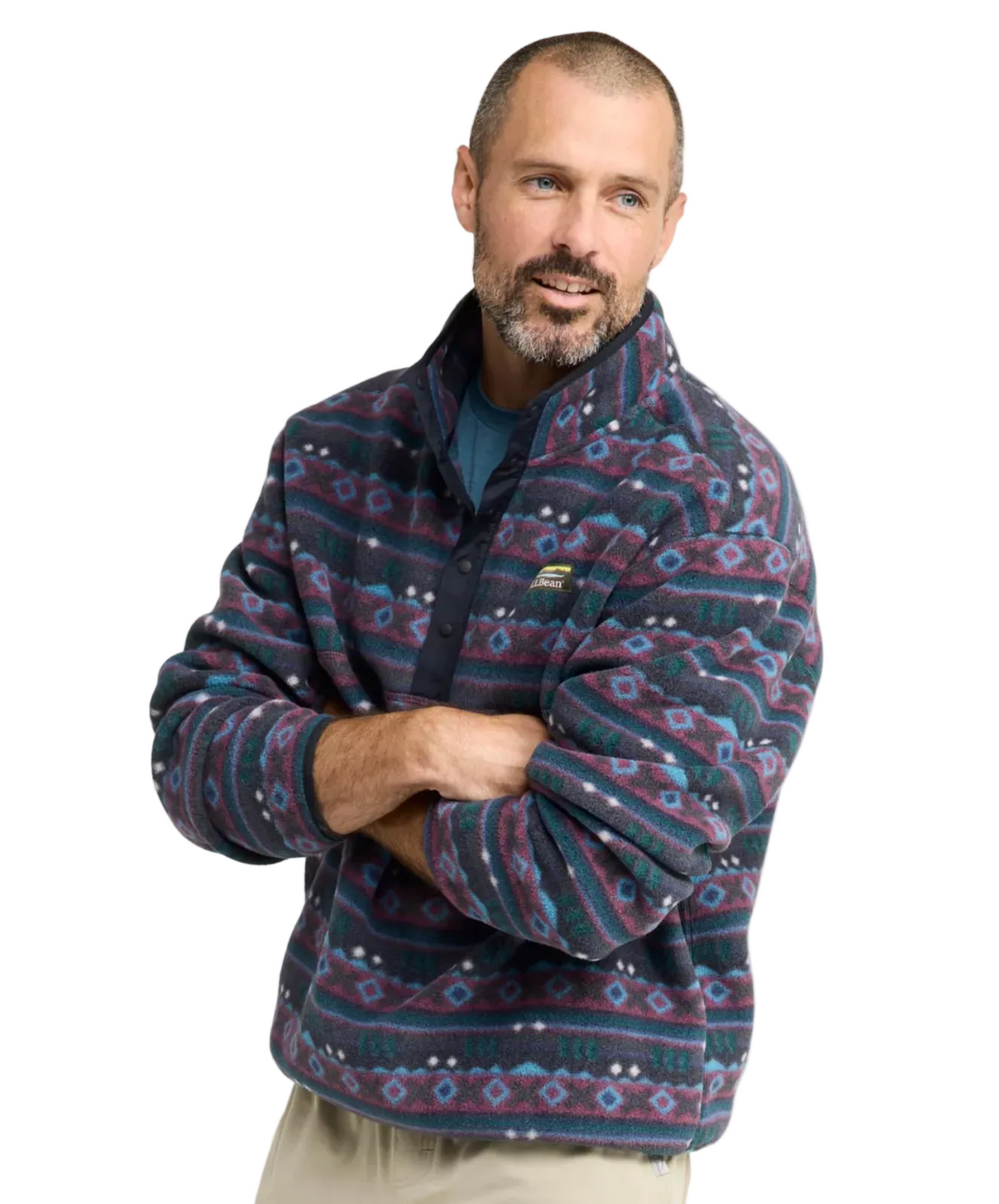 L.L. Bean Mountain Classic Fleece Pullover Print Men'S Regular Dark Black Retro Diamond