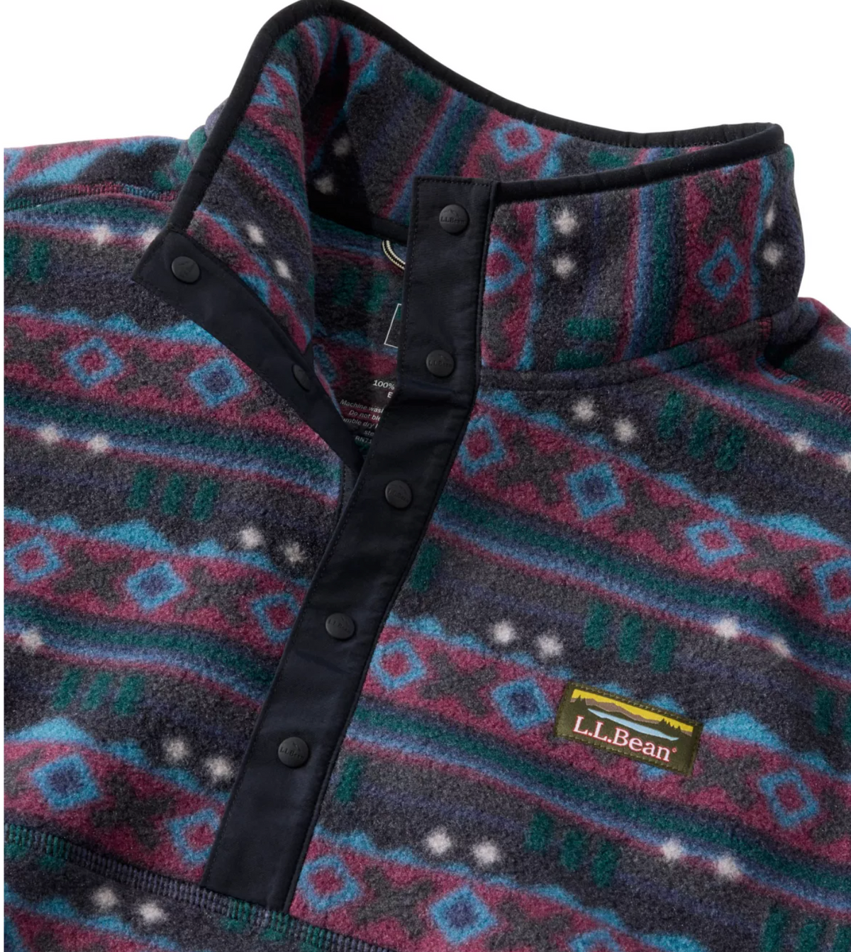 L.L. Bean Mountain Classic Fleece Pullover Print Men'S Regular Dark Black Retro Diamond