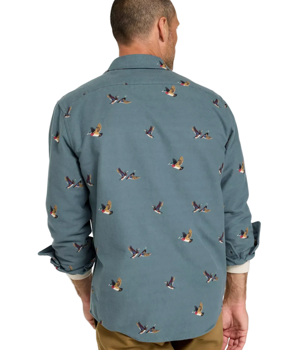 L.L. Bean 1933 Chamois Cloth Shirt Slim Fit Print Men'S Regular Forest Gray Flying Ducks
