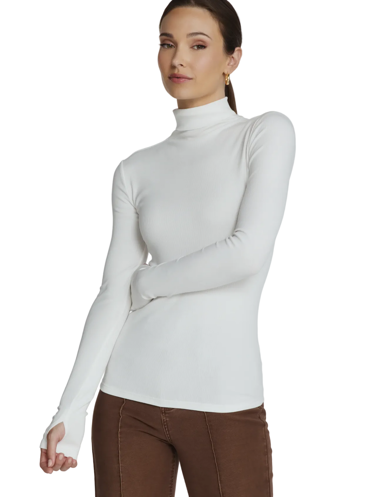 7 Diamonds Women's Modal Long Sleeve High Neck T Shirt Ivory