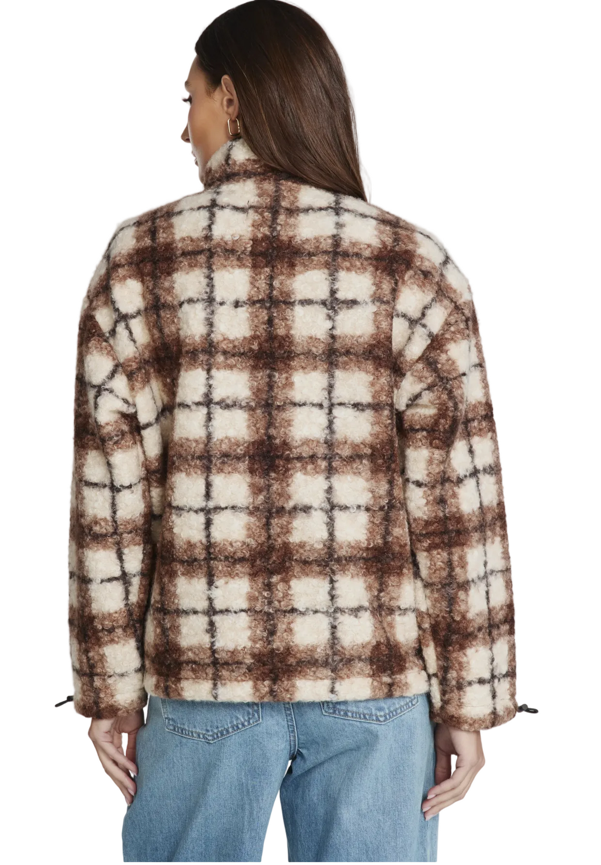 7 Diamonds Women's Naya Plaid Sherpa Jacket Light Taupe