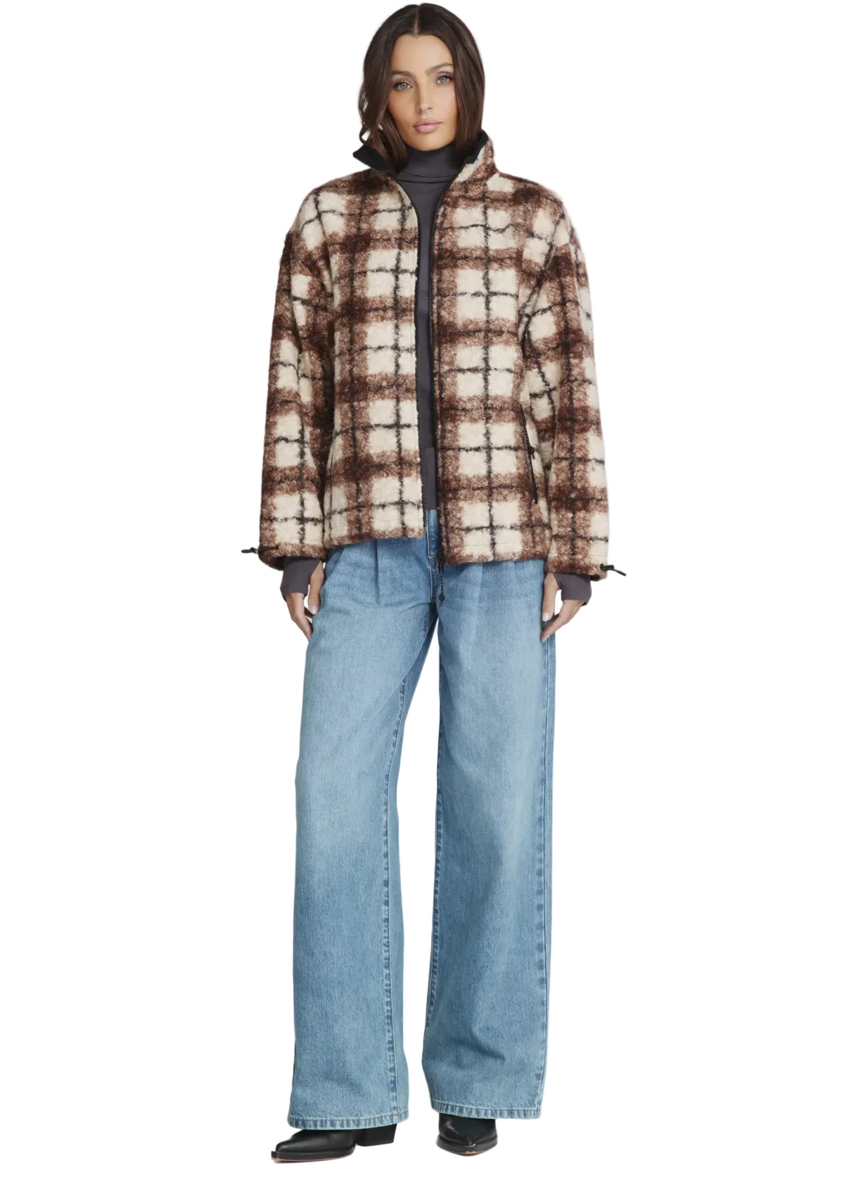 7 Diamonds Women's Naya Plaid Sherpa Jacket Light Taupe