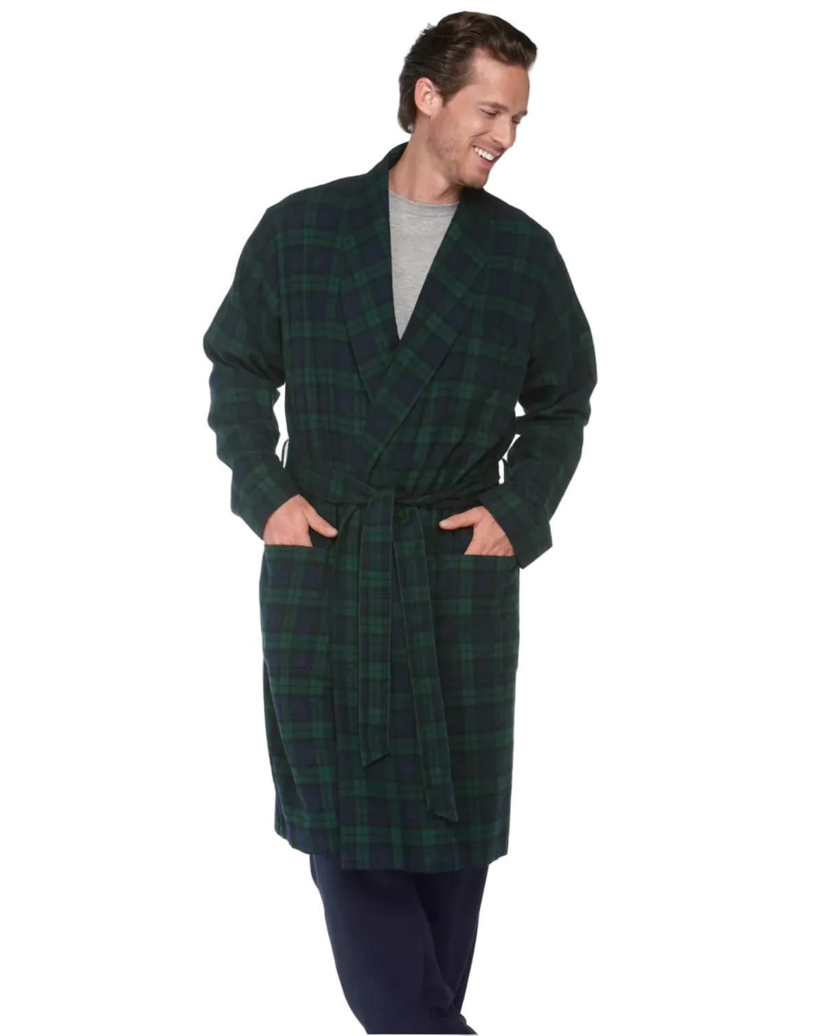 L.L. Bean Men's Scotch Plaid Flannel Robe Regular Black Watch Tartan
