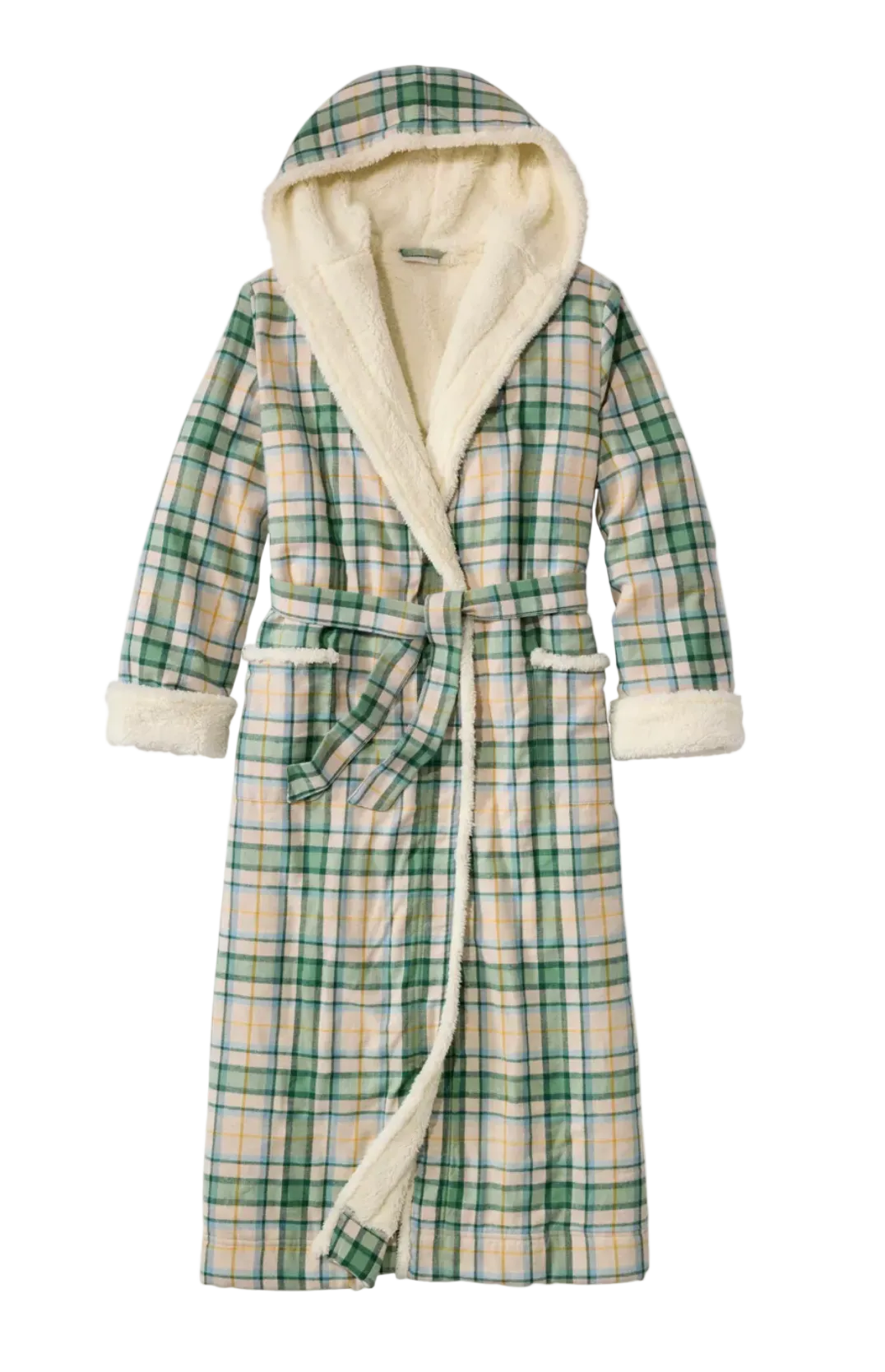 L.L. Bean Scotch Plaid Flannel Sherpa Lined Long Robe Women'S Regular Bean Of Freeport Green