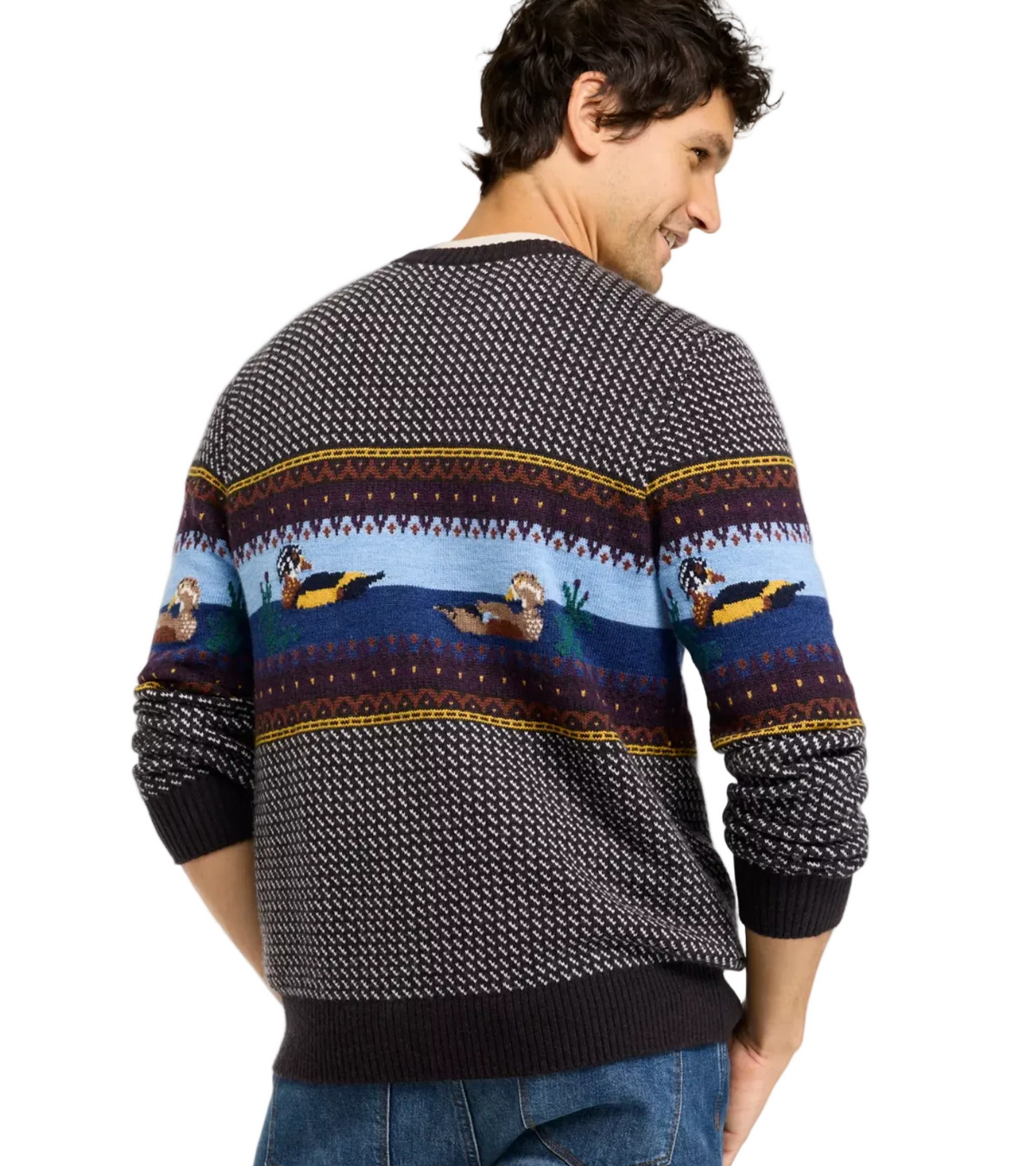 L.L. Bean Essential Merino Crewneck Sweater Pattern Men'S Regular Deepest Brown Fair Isle
