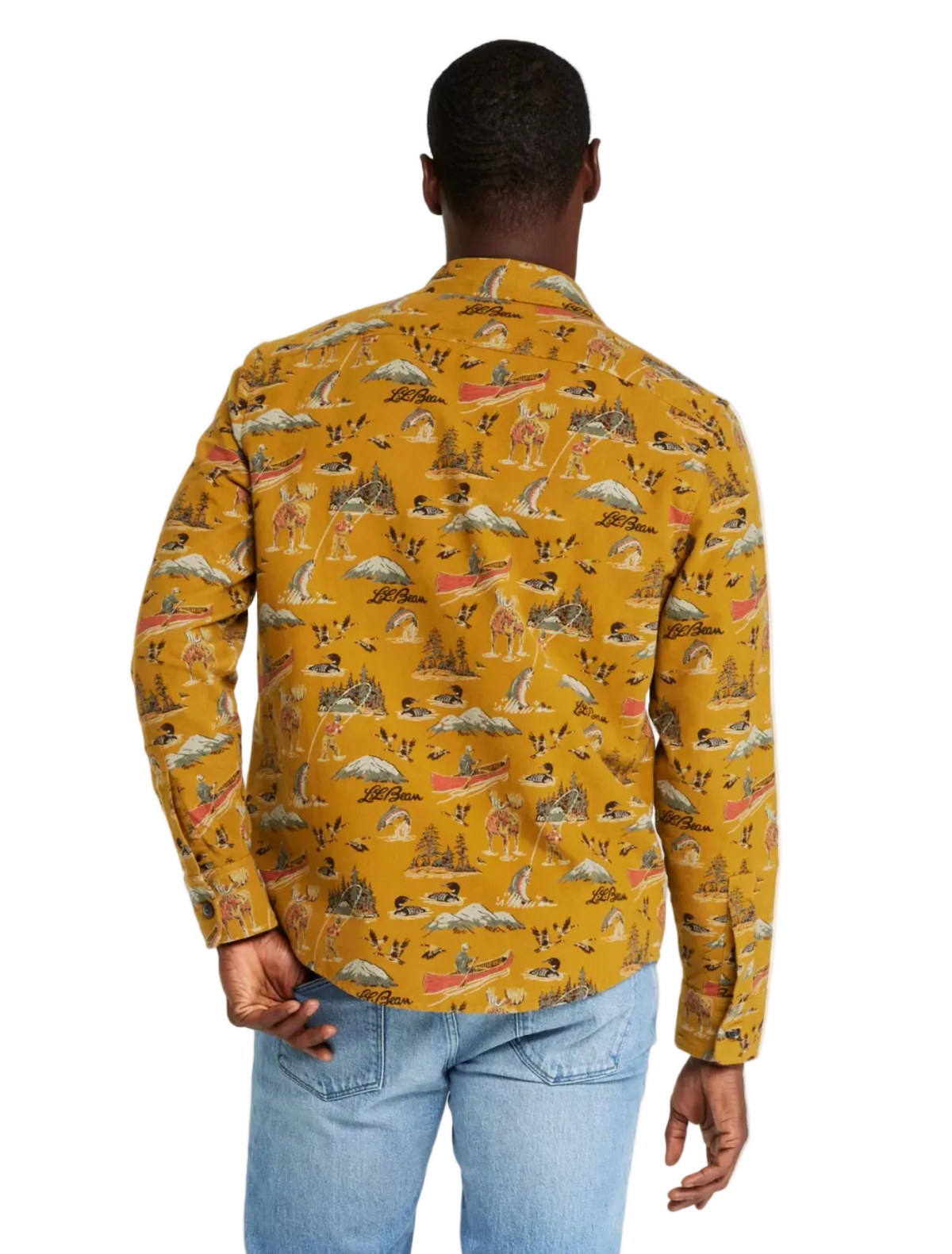 L.L. Bean 1933 Chamois Cloth Shirt Slim Fit Print Men'S Regular Brassy Olive Scenic