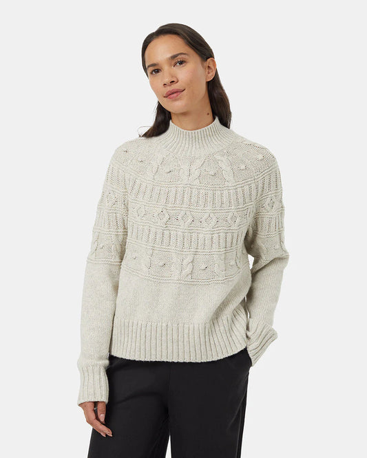 Tentree Women's Highline Pom Mock Neck Sweater Pale Oak Heather