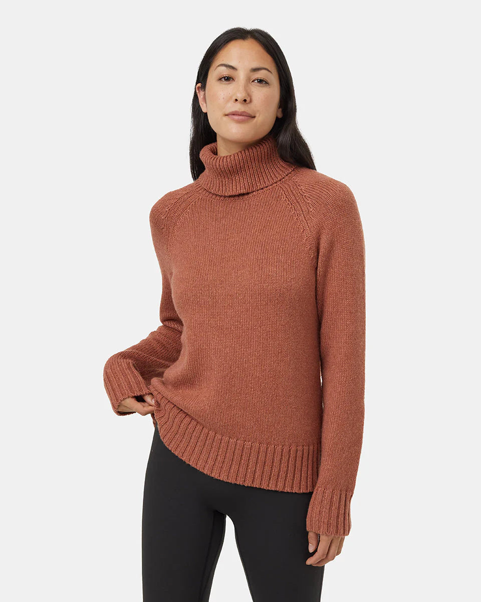 Tentree Women's Highline Wool Turtleneck Sweater Clay Tile Heather