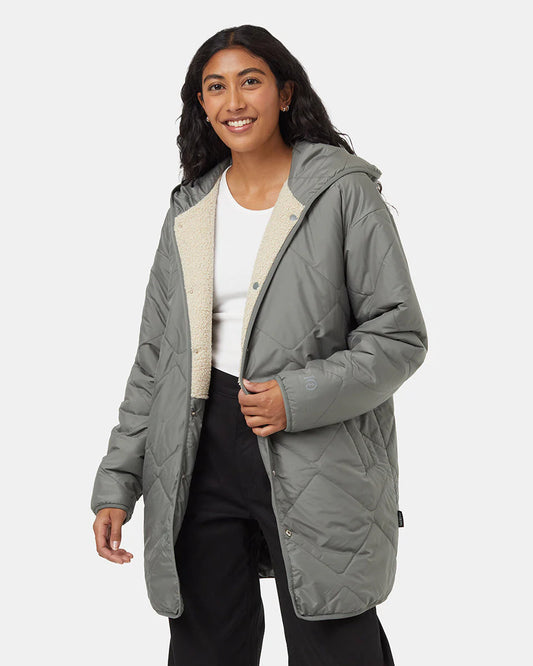 Tentree Women's Recycled Boucle Reversible Long Jacket Mineral/Pale Oak