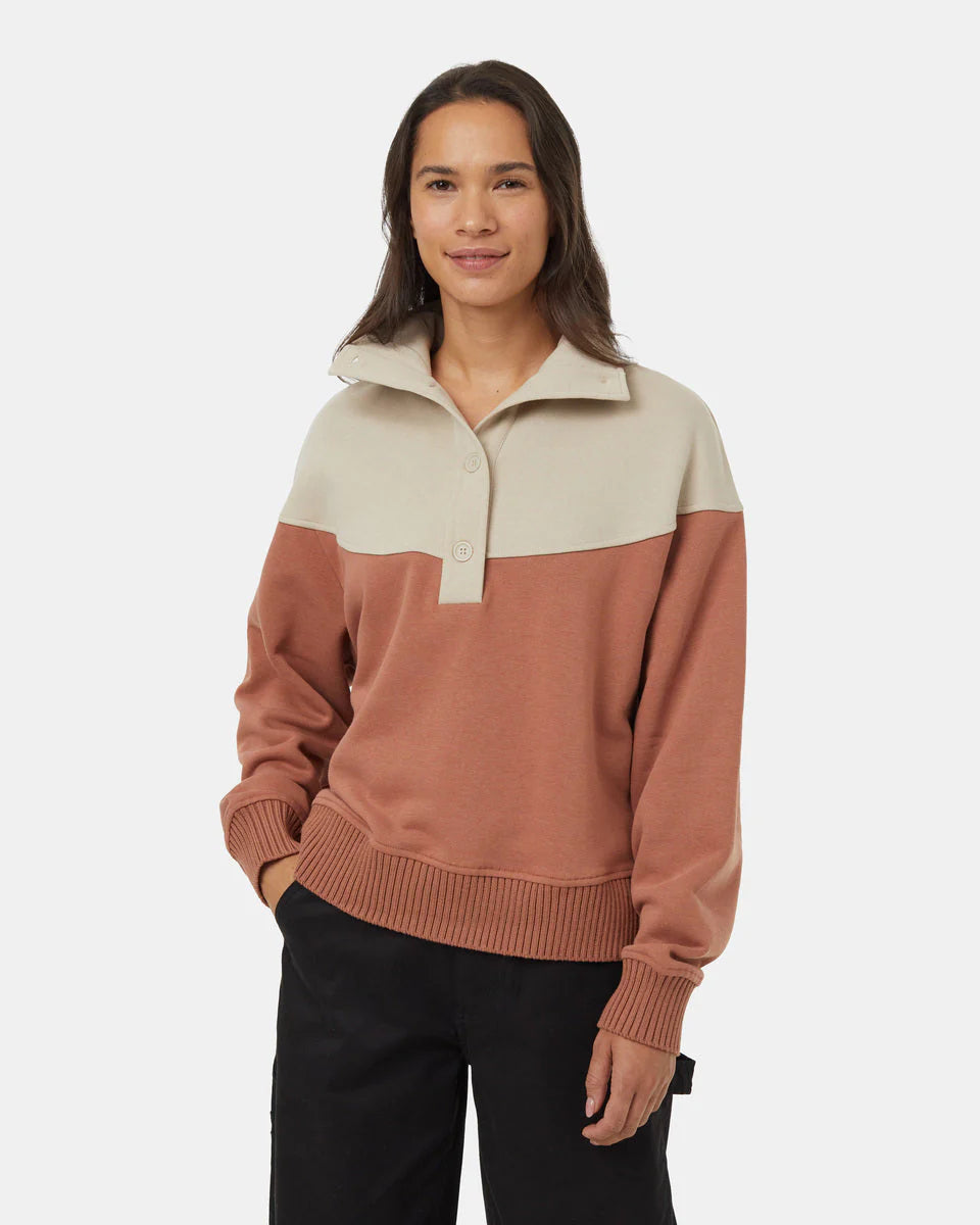 Tentree Women's TreeFleece 1/4 Button Mock Neck Clay Tile/Pale Oak