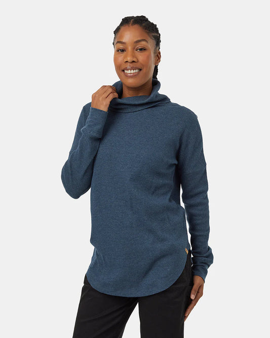 Tentree Women's TreeWaffle Turtleneck Longsleeve Dark Blue Mirage Heather