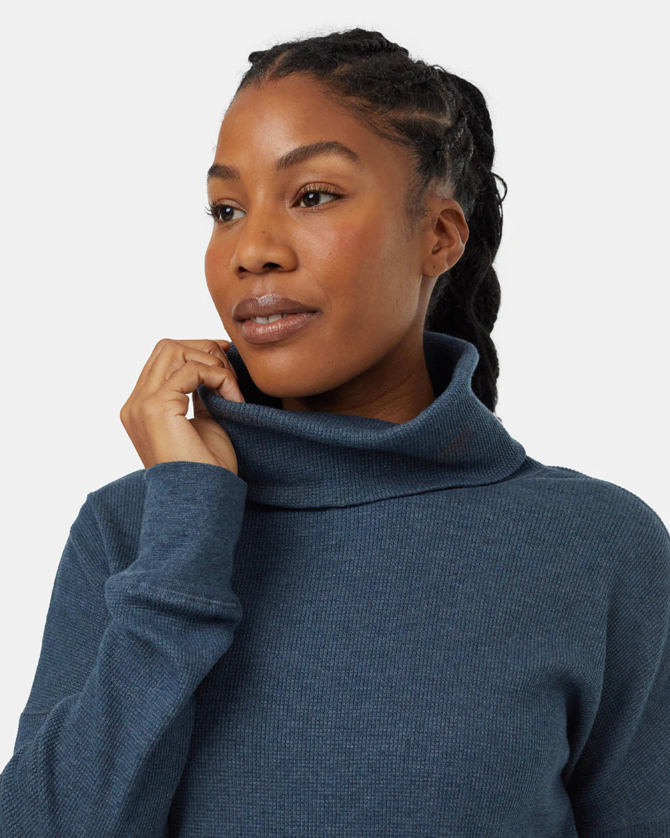 Tentree Women's TreeWaffle Turtleneck Longsleeve Dark Blue Mirage Heather