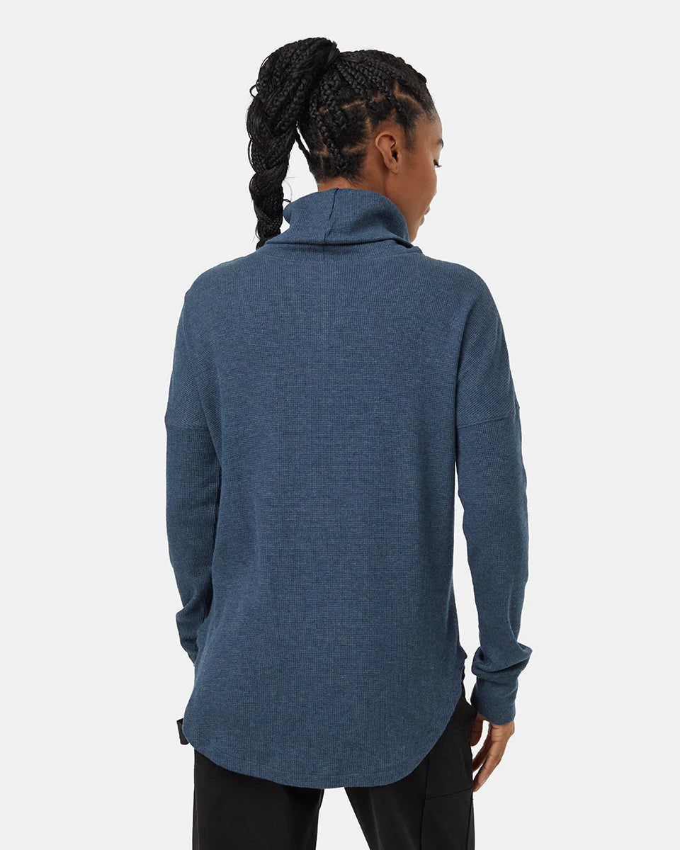 Tentree Women's TreeWaffle Turtleneck Longsleeve Dark Blue Mirage Heather