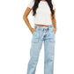 Flying Monkey Women's High Rise Drawstring Wide Leg Jeans Clearly