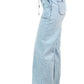 Flying Monkey Women's High Rise Drawstring Wide Leg Jeans Clearly