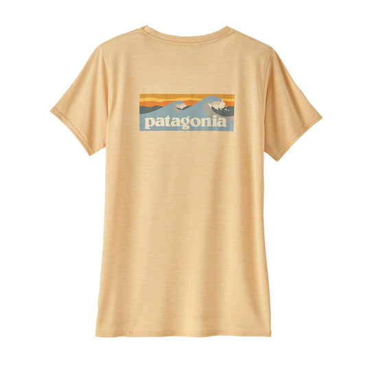 Patagonia Women's Cap Cool Daily Graphic Shirt - Waters Boardshort Logo: Sandy Melon X-Dye