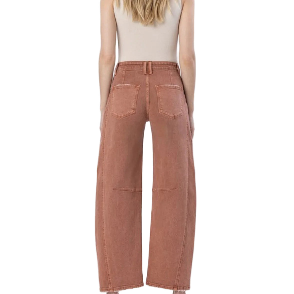 Flying Monkey Women's High Rise Twist Ankle Barrel Jean Copper