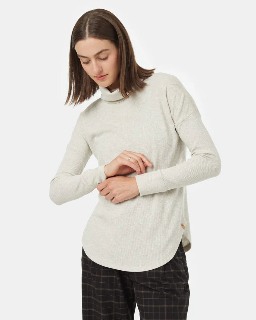 Tentree Women's TreeWaffle Turtleneck Longsleeve Vintage White Heather